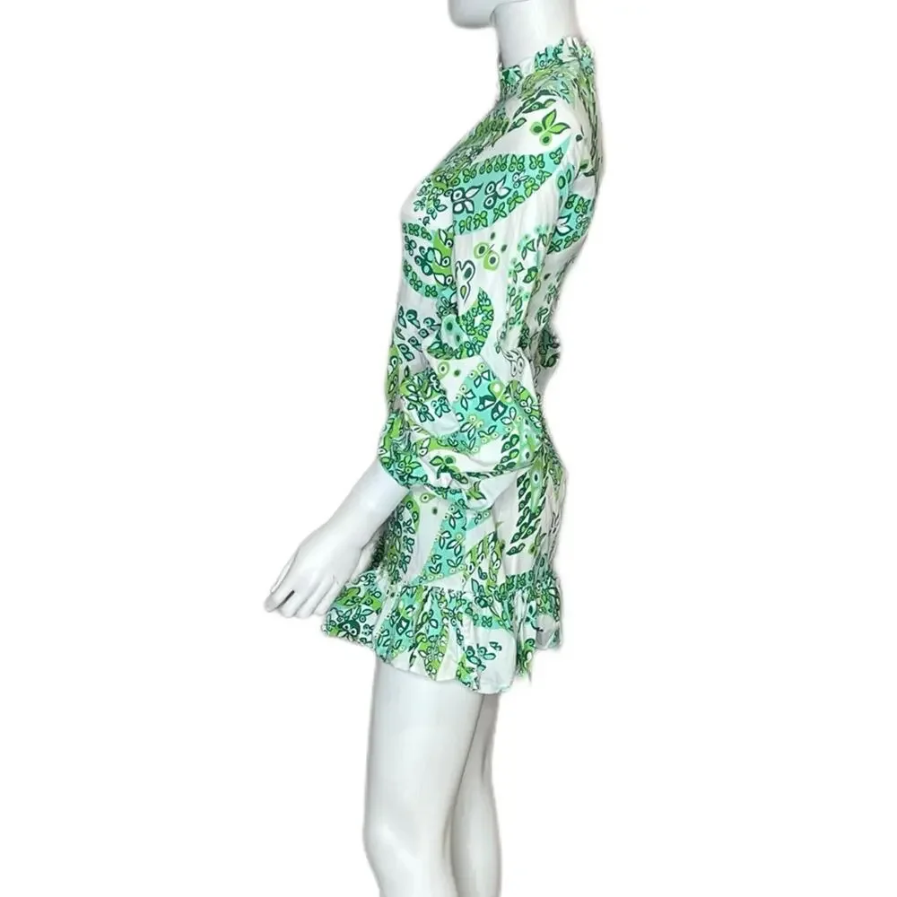 Staud Women’s Paisley Carolina Dress Green White Paisley Print Sz 2 - Picture 4 of 8